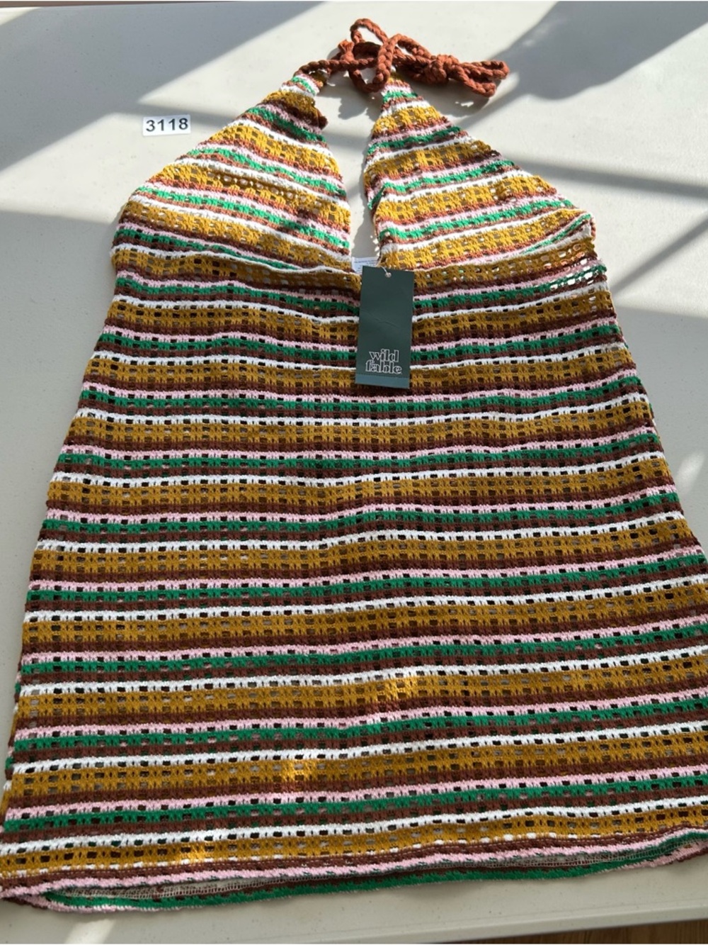 Wild Fable Womens Medium Multicolor Stripe Crochet Open Knit Swim Cover Up Dress